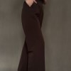 شلوار کرپ دابل نیم بگ پشت کمرکش رنگ قهوه ای سایز 44