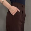 شلوار کرپ دابل نیم بگ پشت کمرکش رنگ قهوه ای سایز 44